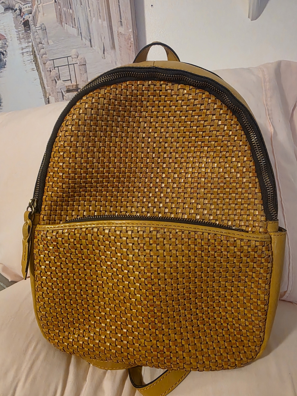 Patricia Nash Woven Mustard Yellow Backpack